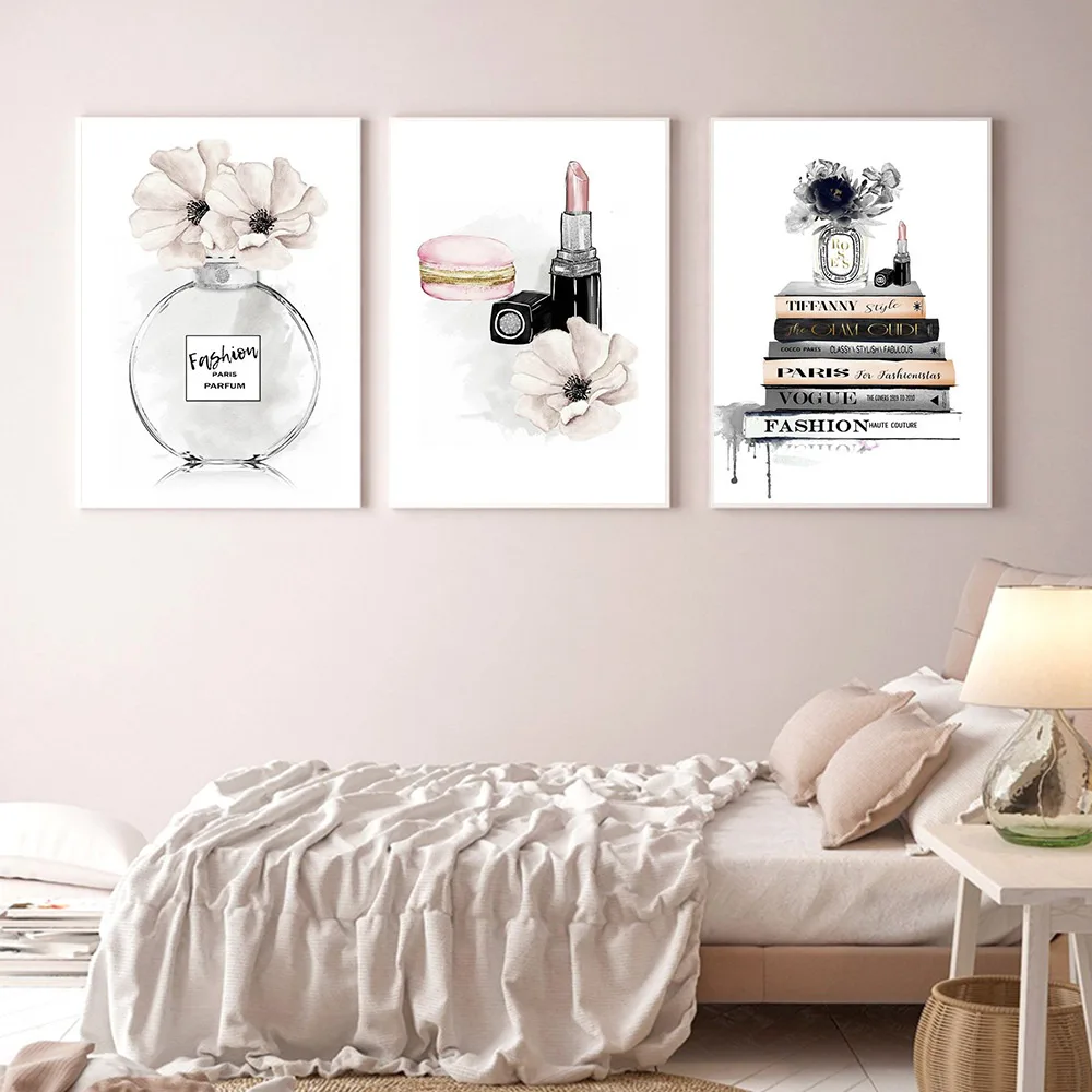 

Book Perfume Posters And Prints Fashion Lipstick Makeup Canvas Poster Paris Brand Vogue Print Painting Wall Pictures Home Decor