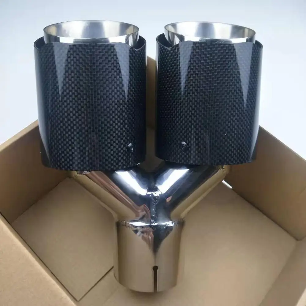 OUT 101 мм Y Модель двойной глушитель глянцевое углеродное волокно+ нержавеющая сталь автомобильный стиль Универсальные выхлопные трубы(одна пара
