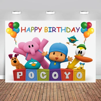 

Photography Backdrop Cartoon Characters Pocoyo Birthday Party Baby Child Colorful Balloon Photo Backgrounds for Studio