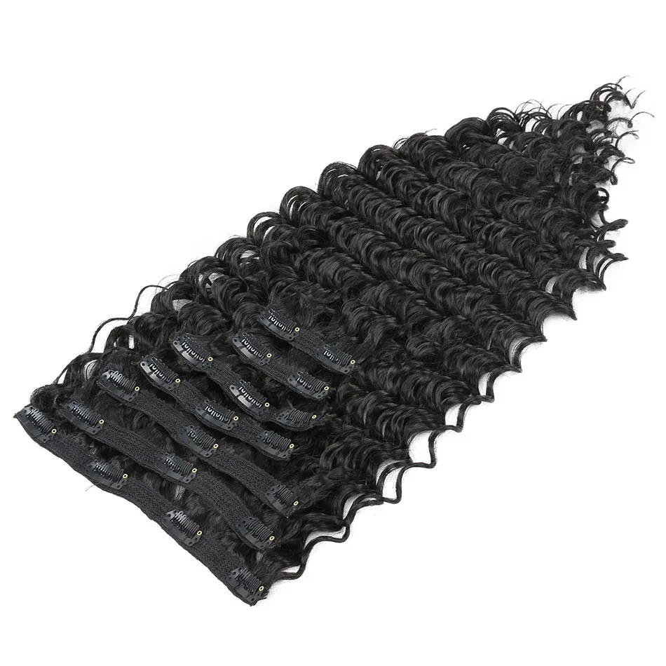 

Beauty On Line Synthetic Clip in Hair Extensions Double Weft Deep Wave 7 Pieces/Lot 24Inches Natural Black Color