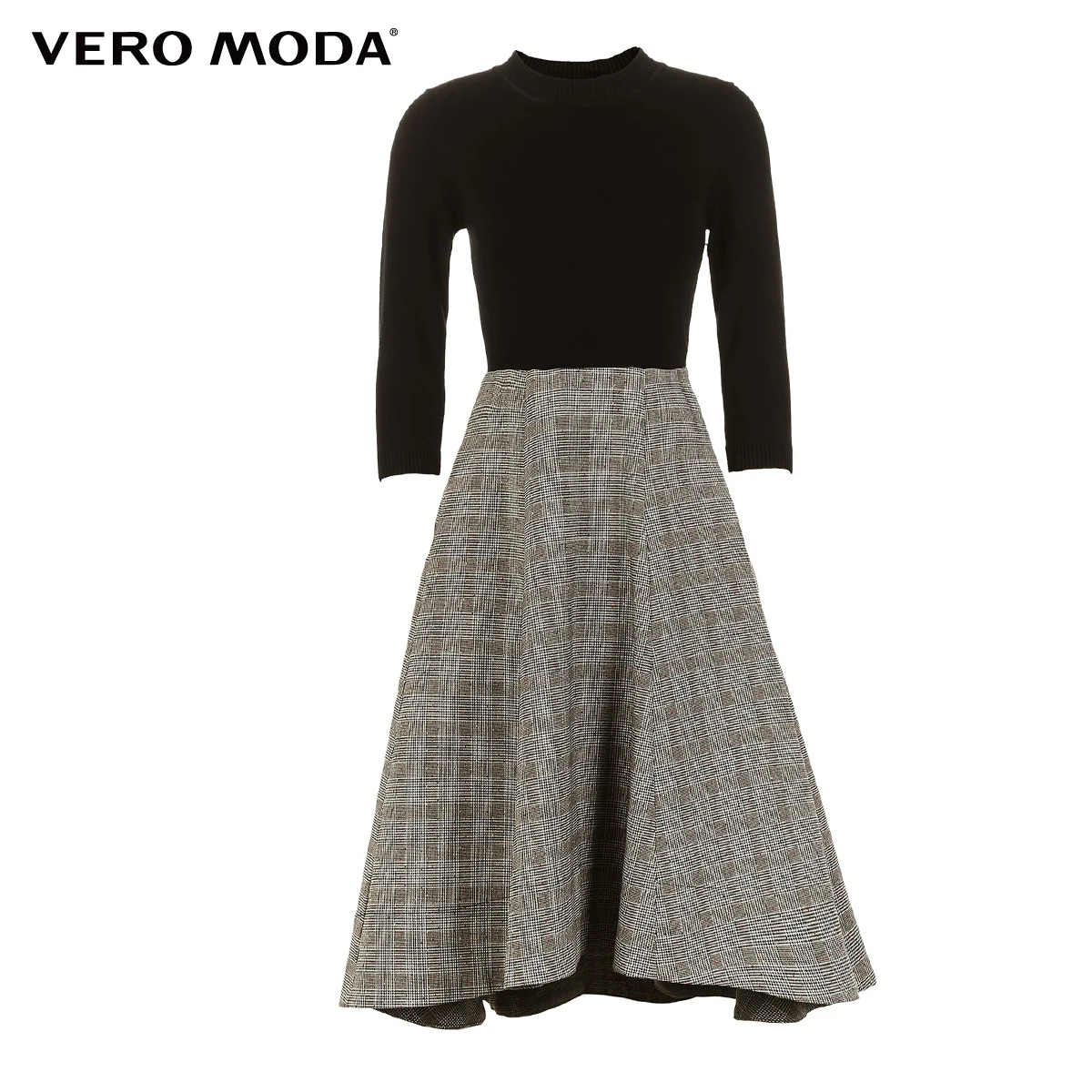 Vero Moda женское платье в клетку с круглым вырезом и рукавами 3/4 | 31917C504
