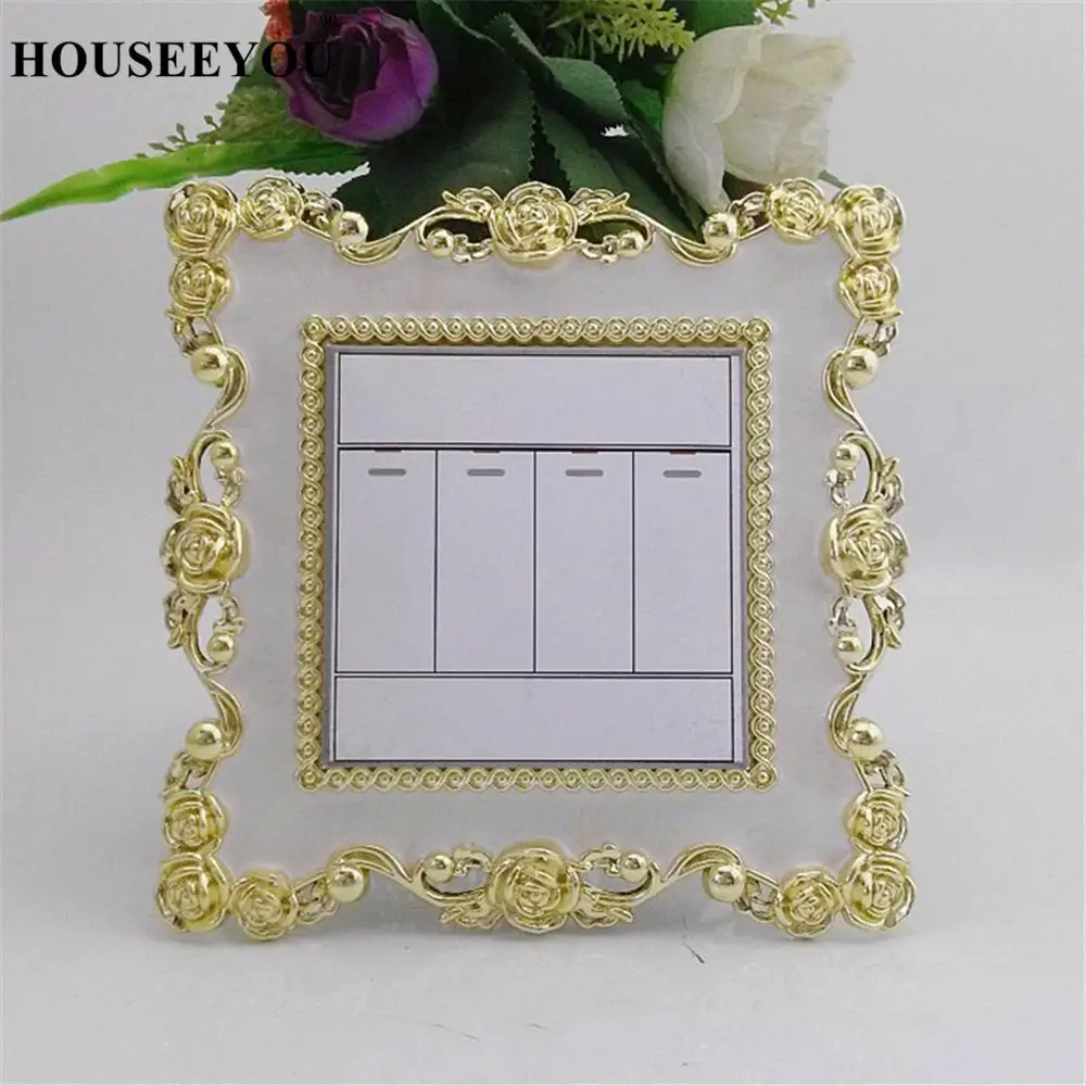 

European Light Switch Cover Plate Rose Lace Switch Sticker Wall DIY Decoration Golden Living Room Decorative Wall Stickers
