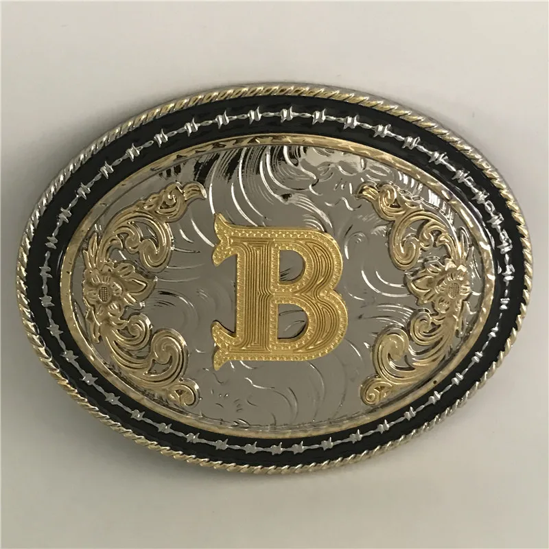 Розничная стиль овальная Золотая B Начальная буква пряжка для мужчин с металлической ковбойская пряжка для ремня ювелирные изделия для 4 см широкий пояс - Цвет: Золотой