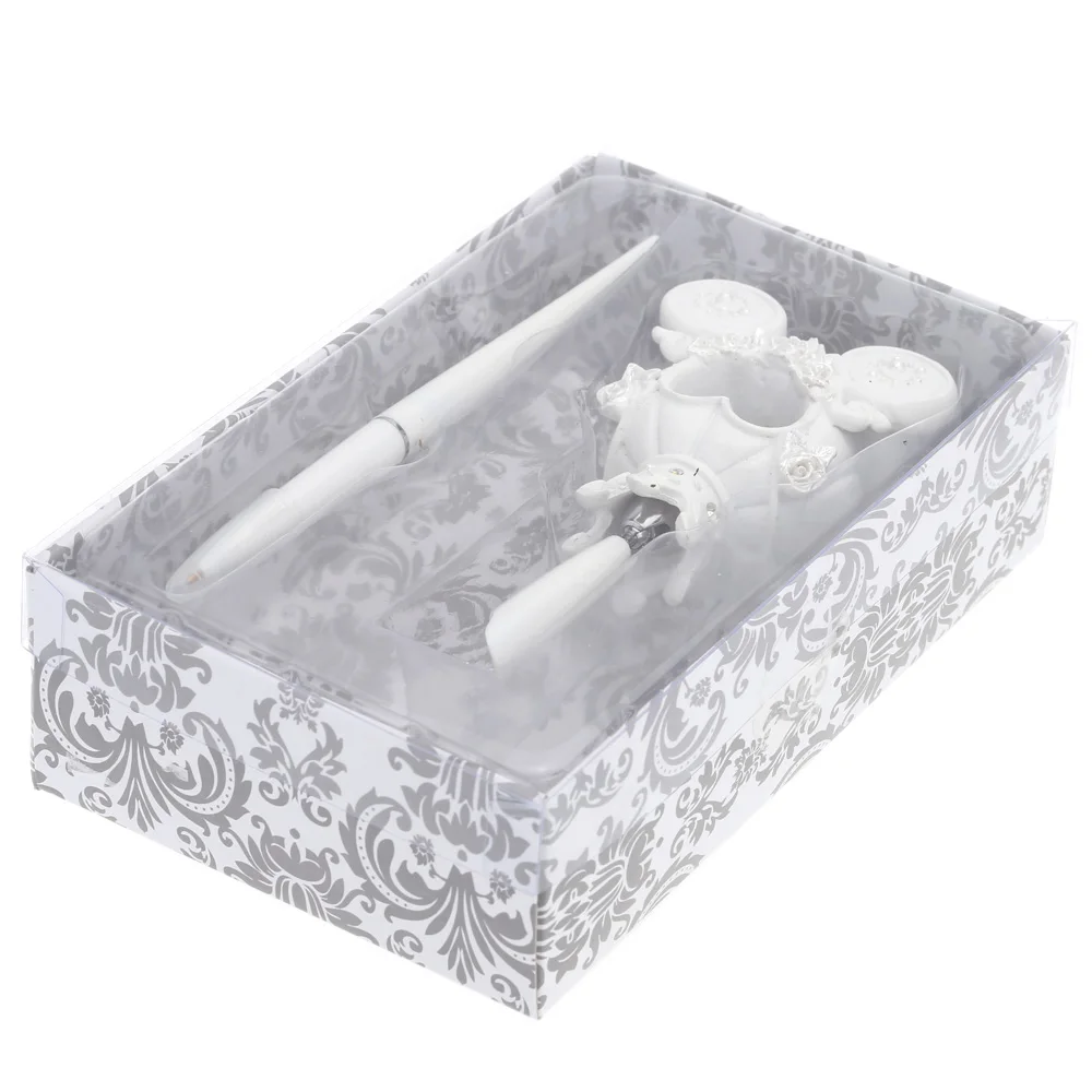 Cinderella Wedding Pen &amp Holder Set White Resin Pumpkin Carriage Signature Party Supplies Decoration |