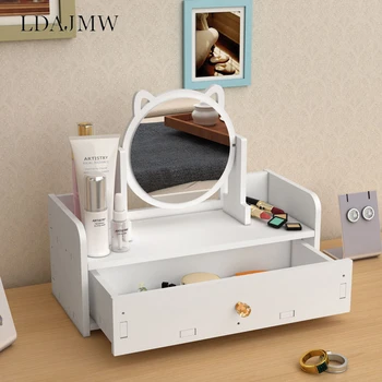 

Household Goods Cosmetic Mirror Cosmetic Storage Box Large Capacity Desktop Drawer Organizer Cute Makeup Case