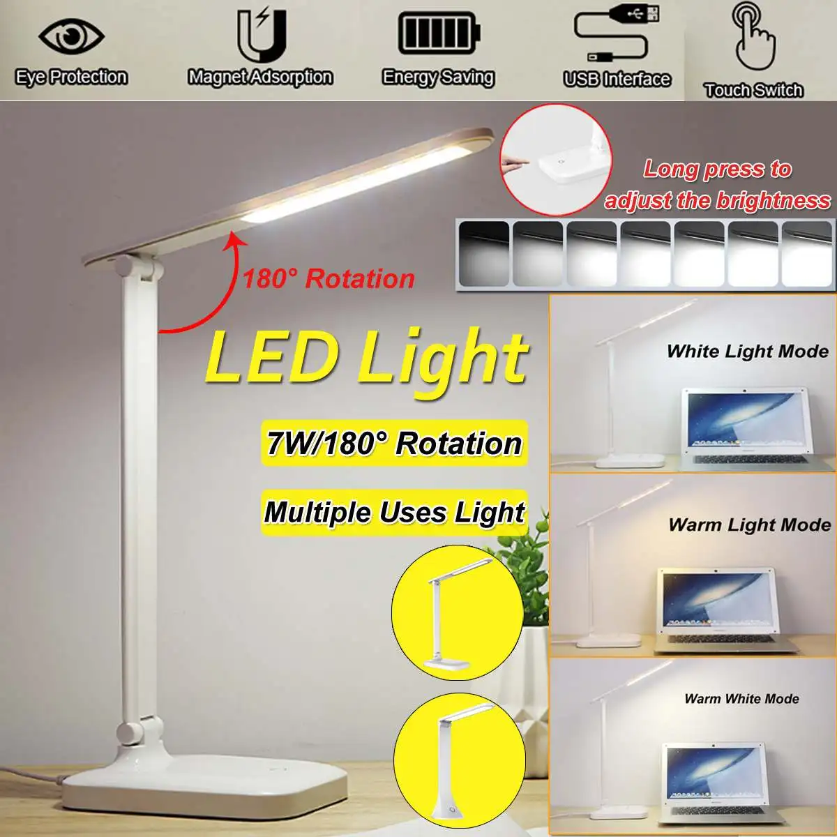  Adjustable USB LED Desks Table Lamp Reading Light Touch Switch Desk Lamps 3 Modes Desk Lamp Led Nig