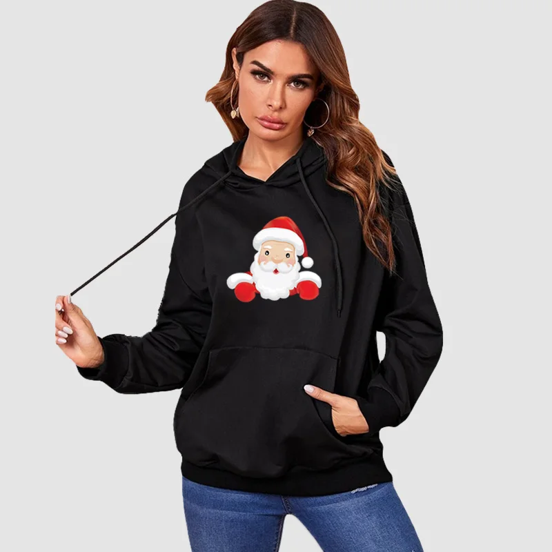 

Oversized Women Hooded Sweatshirts Christmas Autumn Winter Santa Claus Print Hoodies Aesthetic Pullover Ladies Hoody Streetwear