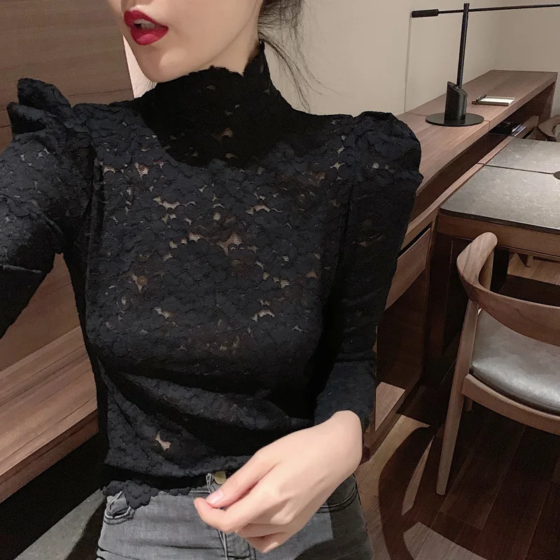 Neploe, пуловеры с кружевным низом,, осень, зима, тонкие, одноцветные, марлевые Джемперы, корейский, половина, водолазка, длинный рукав, тонкий свитер, 55596
