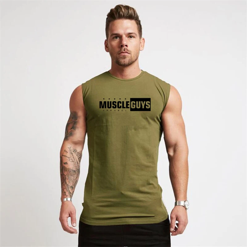 Одежда Muscleguys, модные хлопчатобумажные рубашки без рукавов, майка для тренировок, мужская майка для фитнеса, бодибилдинга, тренировок, тренажерного зала
