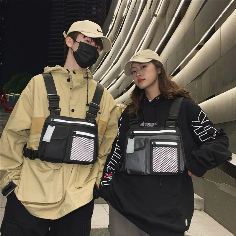 Chaleco de estilo callejero multifunción para mujer, Correa táctica de estilo Hip-Hop, bolsa de utilidad para el pecho, bolsa reflectante para el pecho para hombre G186