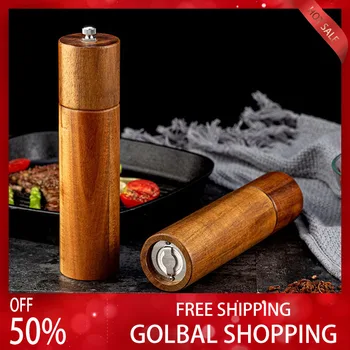 

Pepper Salt Wooden Grinder Manually Adjustable Seasoning Spice Powder Accessories Kitchen Cooking Portable Acacia Wood Material