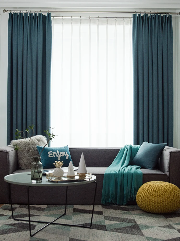 

Simple Nordic style solid color padded cotton linen shade bedroom linen curtain cloth clearance shade