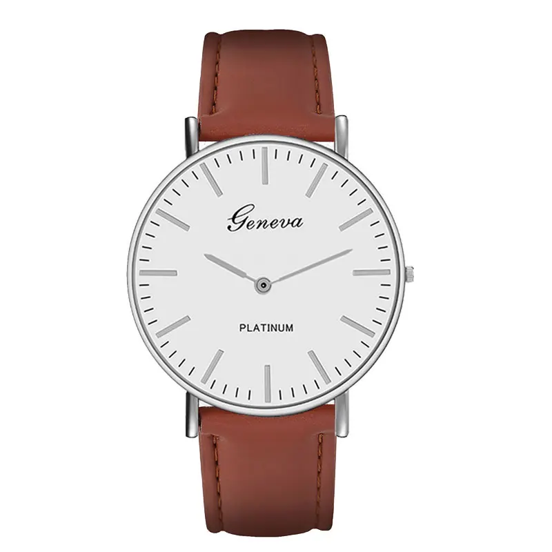 Brown 2 Кожаные деловые мужские кварцевые часы от ведущего бренда, роскошные спортивные часы для мужчин, повседневные наручные часы Geneva Relogio Masculino - Цвет: Brown 2