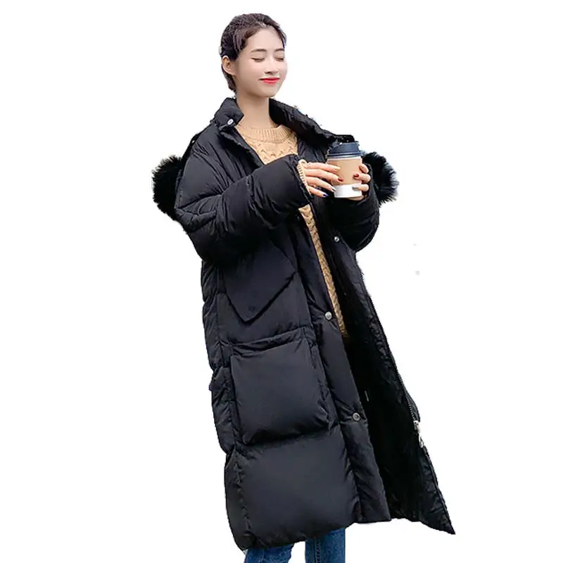 Свободные пальто больших размеров BF стильная зимняя куртка женская длинная парка с капюшоном и меховым воротником Mujer куртка с хлопковой подкладкой Женское пальто C5992