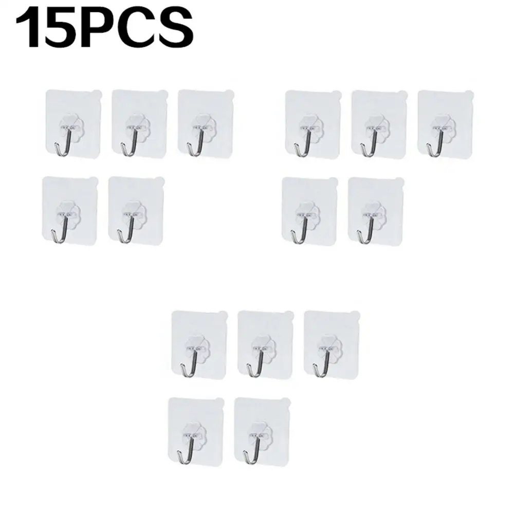 15PCS Крепкие прозрачные самоклеющиеся крючки, дверные настенные вешалки на присоске, настенные крючки на присоске, вешалка для кухни, аксессуары для ванной комнаты - Цвет: 15PCS