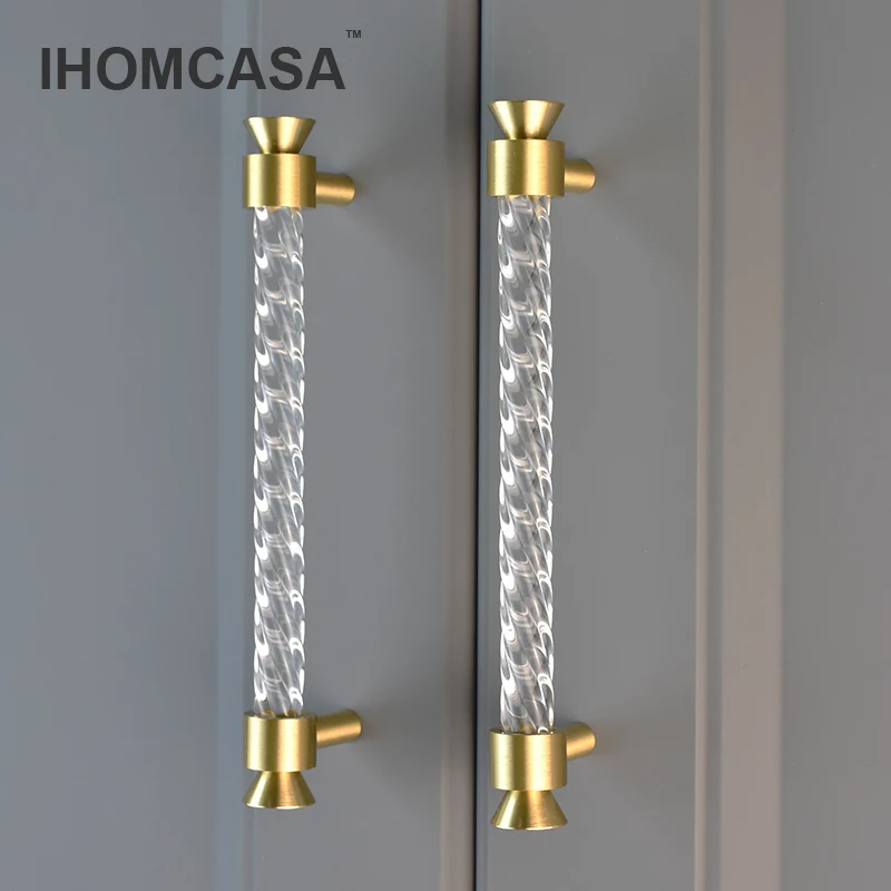 IHOMCASA โมเดิร์นทองเหลือง Golden ห้องครัวเฟอร์นิเจอร์จับลิ้นชักตู้รองเท้าดึงตู้ตู้เสื้อผ้าประตู Knobs อะคริลิค 1