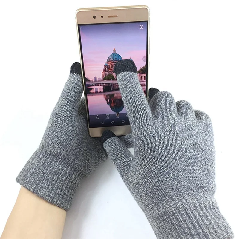Зимние перчатки для сенсорного экрана для женщин и мужчин теплые тянущиеся вязаные варежки Имитация шерсти полный палец черные белые перчатки