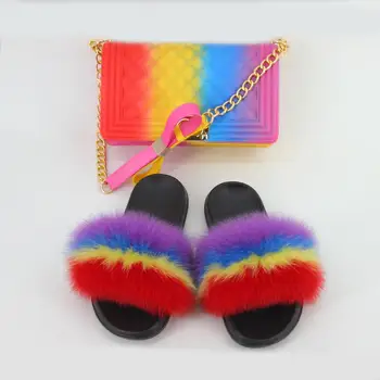 

Woman Summer Real Fox Fur Slides Women Non-Slip Fluffy Fur Slippers Women Furry Slippers Cute Ladies Plush Fox Hair Slippers Hot
