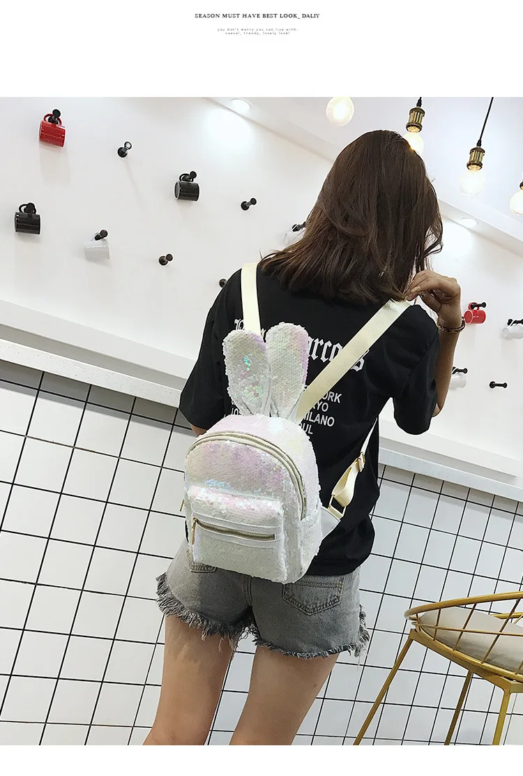 Backpack Student Sequins Rabbit Ears Bag Women Girls Backpacks Rucksack For Teenager Cartoon Cute Schoolbags Travel Backpack