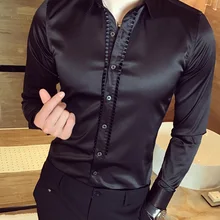 Мужская Рубашка Формальная рубашка с пуговицами спереди Весенняя шелковая Футболка с рукавами Топы B4