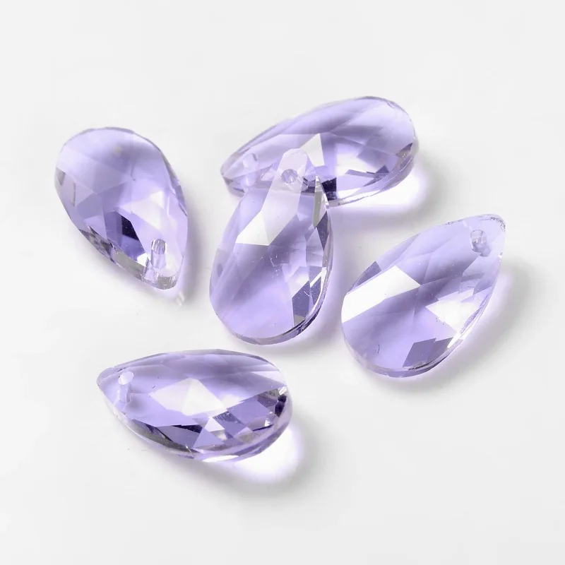 Lilac Pandahall 100 шт./лот стеклянные разноцветные Кристальные прозрачные граненые подвески 16x9x6 мм(0,62x0,35x0,23 дюйма), отверстие: 1 мм - Окраска металла: Lilac