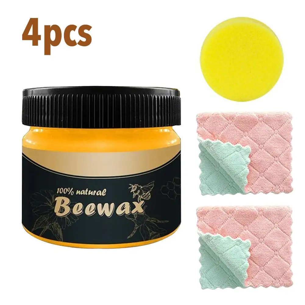 

4PCS Wood Seasoning Beewax Waterproof Furniture Nursing Polishing Wax Cleaning Tools For Removes Dirt Buildup