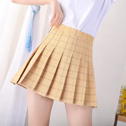 Весна осень большие размеры, S-3XL Женская плиссированная юбка с высокой талией японская школьная клетчатая юбка форменная Студенческая юбка для девочек мини WZ911 - Цвет: Цвет: желтый