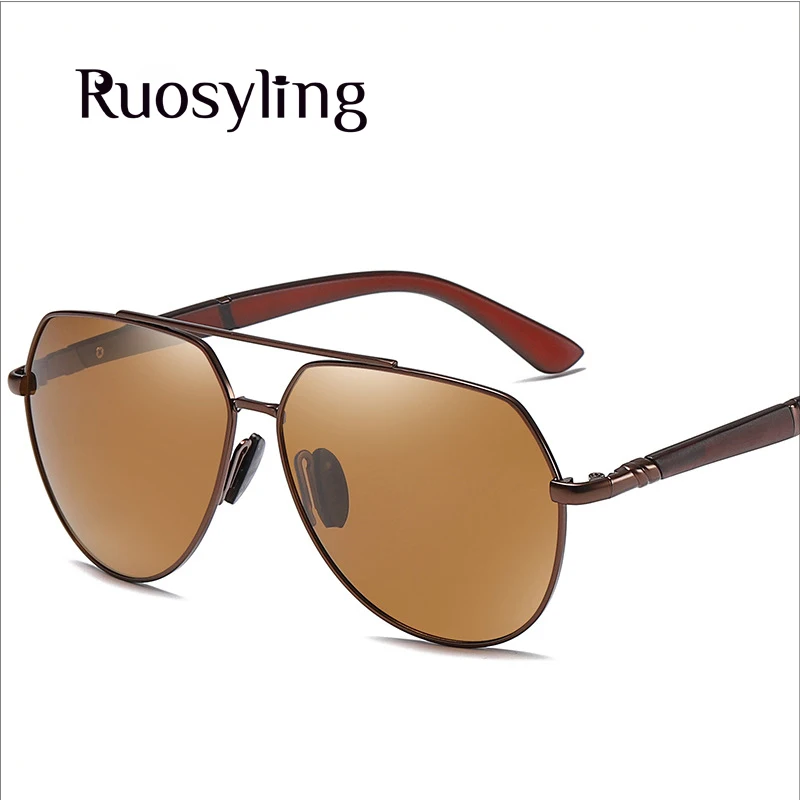 Ruosyling TR90 классические мужские Металлические поляризованные солнцезащитные очки водительские рыбацкие темные Пилот солнцезащитные очки es Сверхлегкий гибкий матовый черный стекло - Цвет линз: Brown
