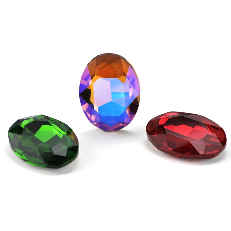 QLcrysta New colorful Grass rhintstone Oval strass pointback Glue on glass Crystal Stones non hotfix for diy jewelry accessories | Дом и сад