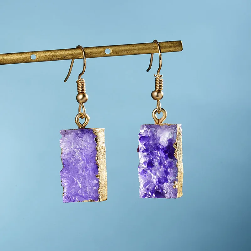 purplw 1 Корейский, геометрической формы, квадратный камень, смола, серьги друзы, длинные висячие серьги для женщин, ювелирное изделие, массивные подарки, аксессуары Brinco - Окраска металла: purplw 1