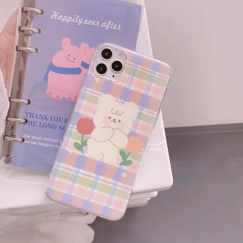 Ретро Художественный клетчатый цветочный корейский чехол для iPhone 11 Pro Max X Xs XR 7 8 Puls