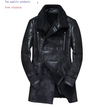 Натуральная кожаная мужская куртка, зимняя, винтажная, овчина, пальто, овчина, куртка, Натуральная шерсть, меховые пальто 7121-1 KJ3288