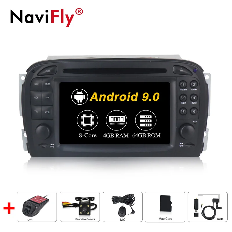 

NaviFly 8Core 4G RAM 64G ROM Android 9.0 Car GPS radio DVD player Headunit For Mercedes Benz SL R230 SL500 2001-2007