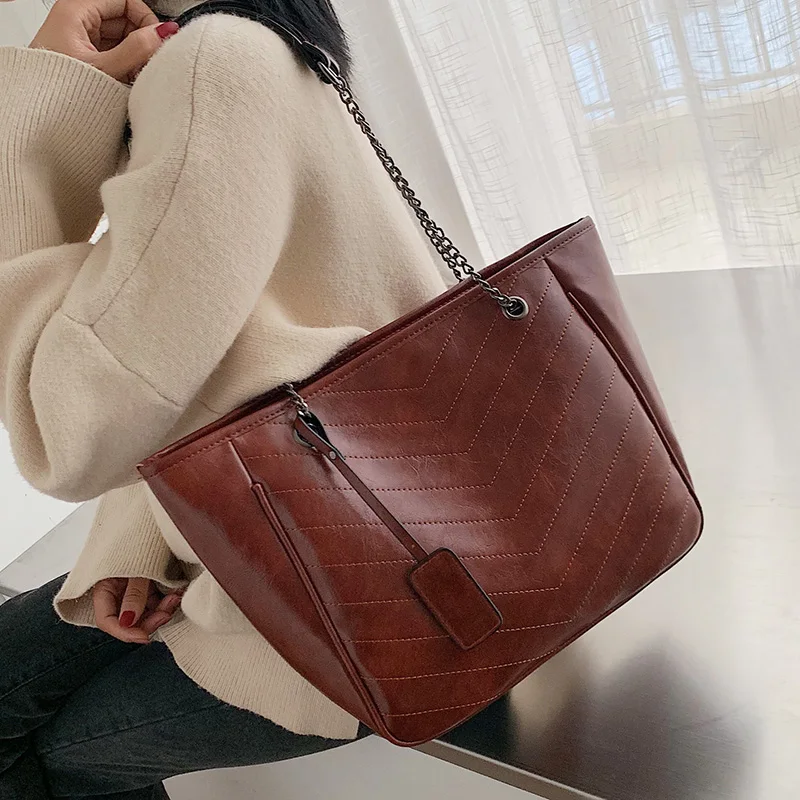 

Solid Color PU Leather Shoulder Bags For Women 2020 Lady Quality Designer Travel Handbags Chain Hand Bag Female Bags