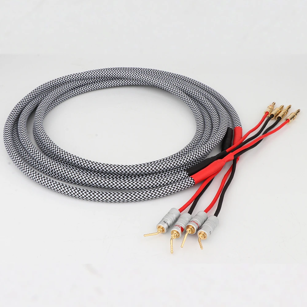 Pair Pure copper loudspeaker cable HIFI Banana plug to pin plug speaker