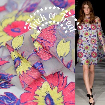 

3D embroidered silk organza 100% silk dress designer fabric fashion simple