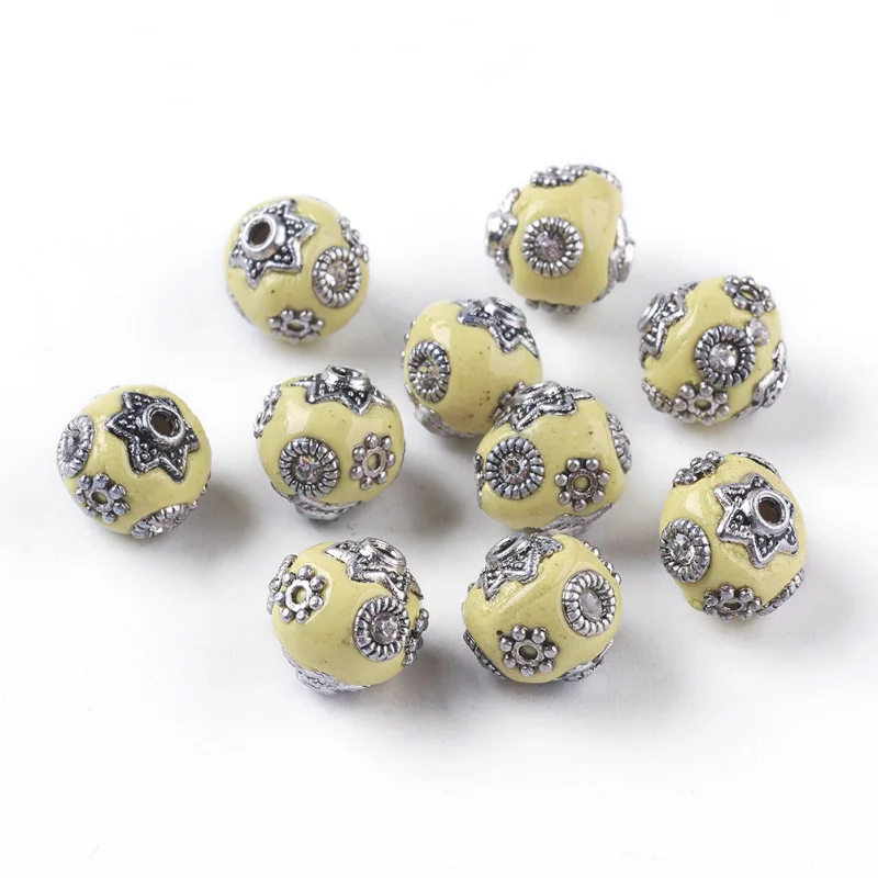 5pcs Colorful Handmade Polymer Clay Indonesia Round Beads Loose Spacer 11x10.5mm