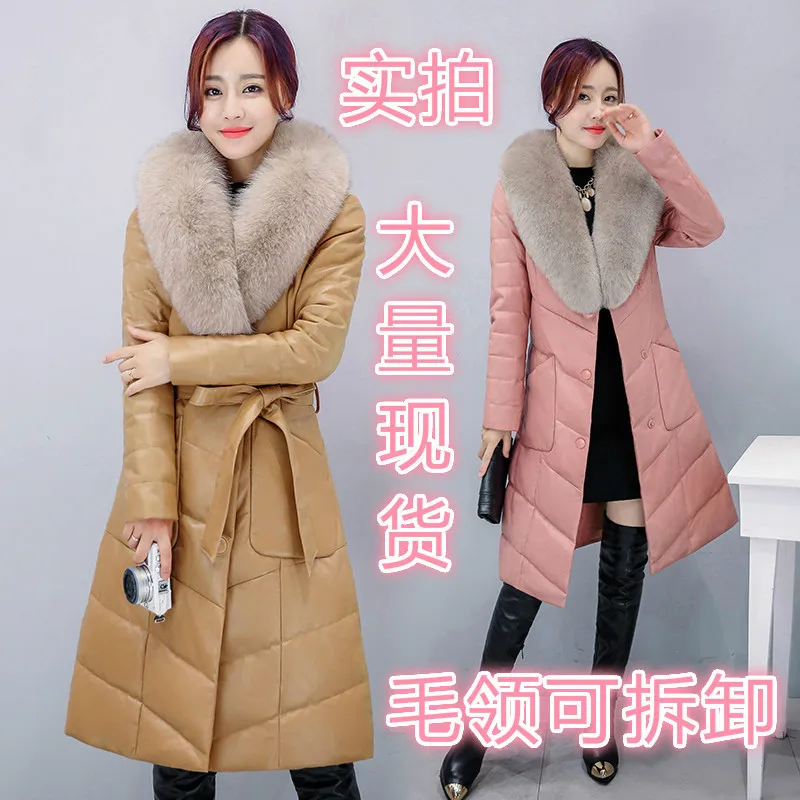 

2019 Winter New Products Haining Leather Coat WOMEN'S Dress Long Fox Fur Collar Fur Clothing Leather
