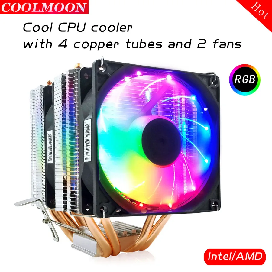 COOLMOON MX-4 4 медная трубка двойной вентилятор радиатор для настольного процессора