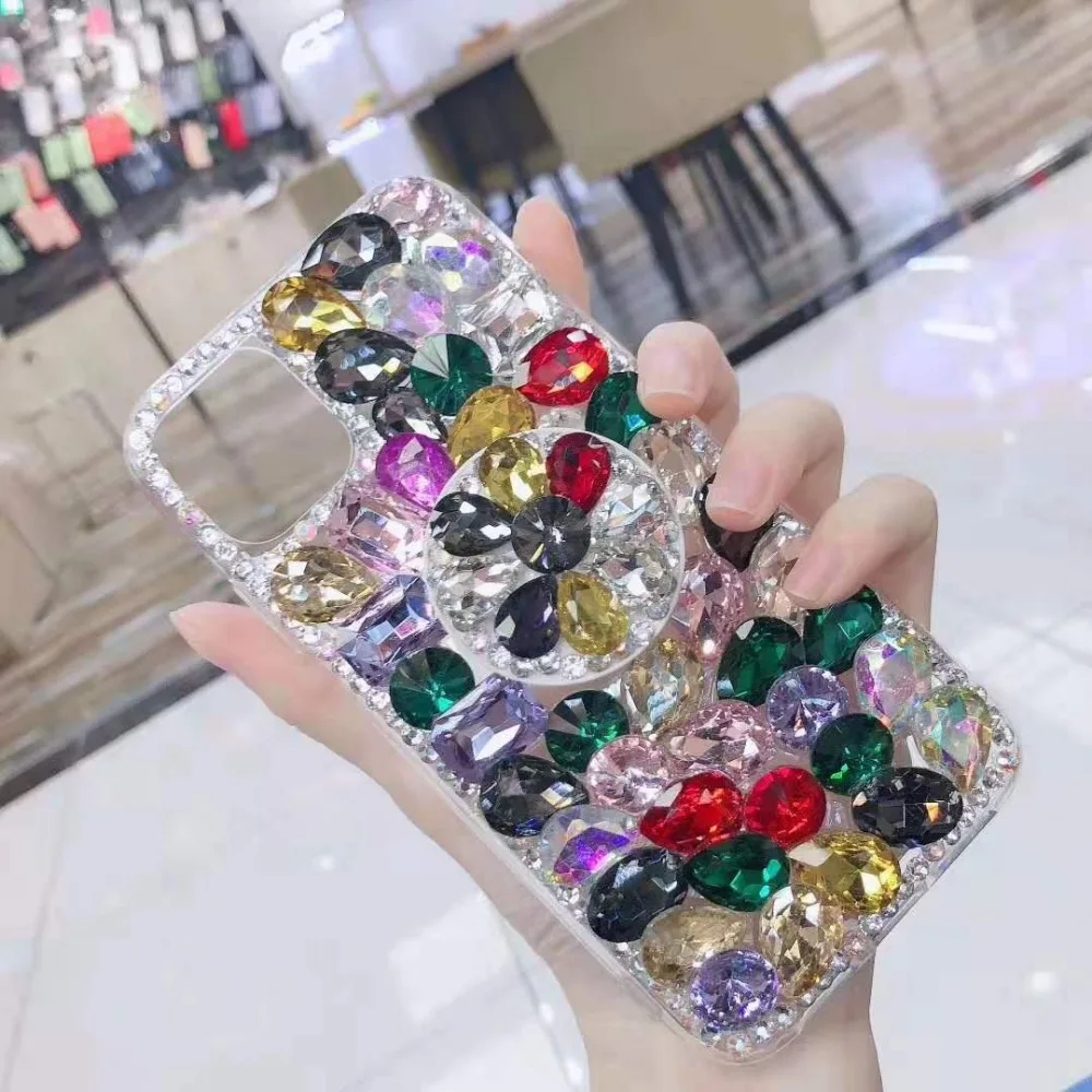 Для iPhone 11 Pro Max расширяющаяся подставка полный Блеск Стразы чехол Bling Crystal чехол для телефона для iPhone X XR XS MAX 8 7 6 Plus - Цвет: colorful
