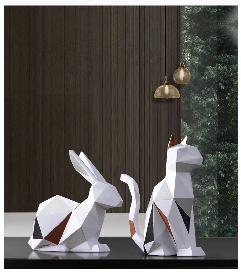 Креативные геометрические украшения из смолы для кошек, кроликов, абстрактные украшения из искусственного животного, современные украшения для дома, гостиной