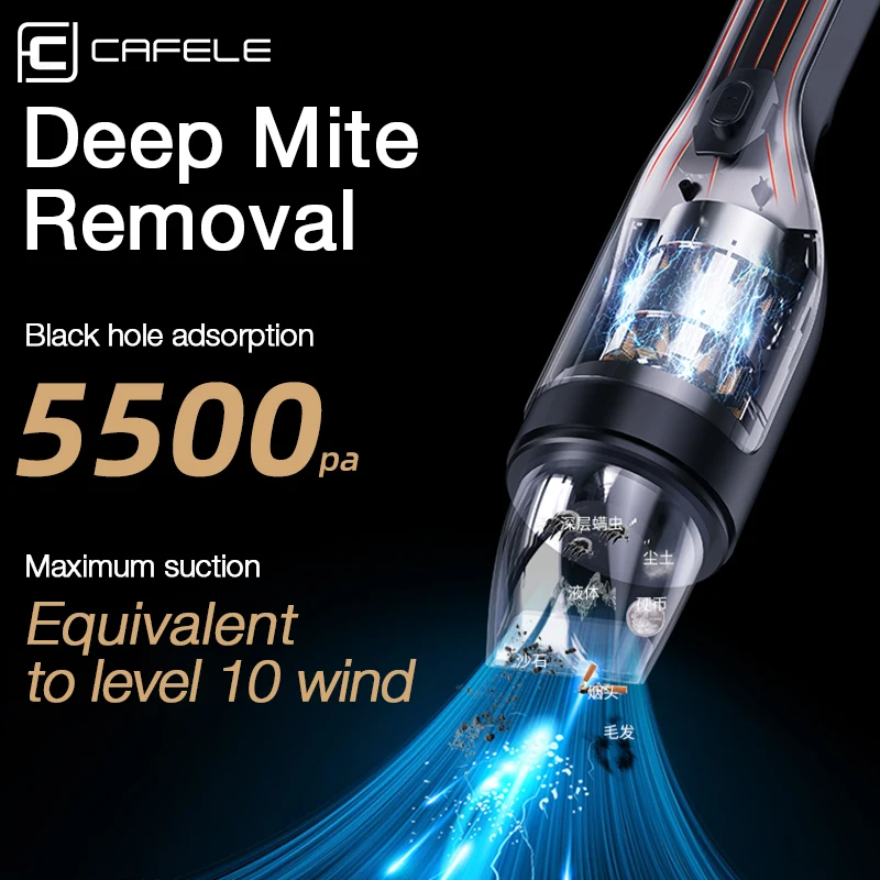 US $41.99 CAFELE 80W 5500Pa Handheld Wireless Mini Car Vacuum Cleaner Rechargeable WetDry Auto Portable Vacuum Cleaner For Car Home