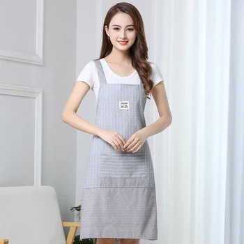

Extra Large Cotton Linen Apron Home Kitchen Cooking Oil-Proof Korean Fashion Manicure Internet Cafe Baking Overalls