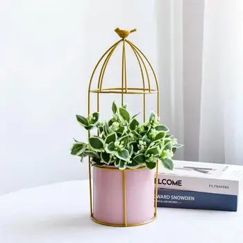 

1 Pc Decorative Flowerpot Golden Birdcage Flower Arrangement Ornament (Pink)