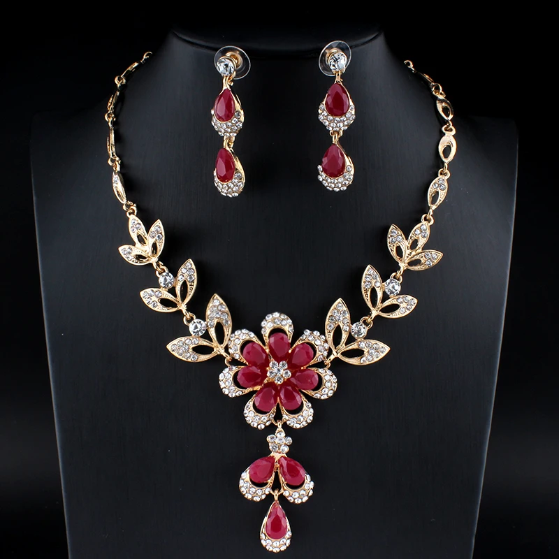 Индийские женские ювелирные изделия Красная резина ожерелье серьги итальянский