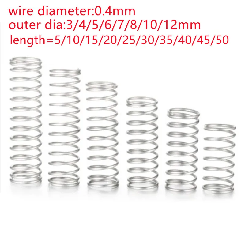10 Ressorts De Compression Acier - Diam. Fil 1,2 Mm - Diam. Ext. 7 Mm - Longueur 40 Mm