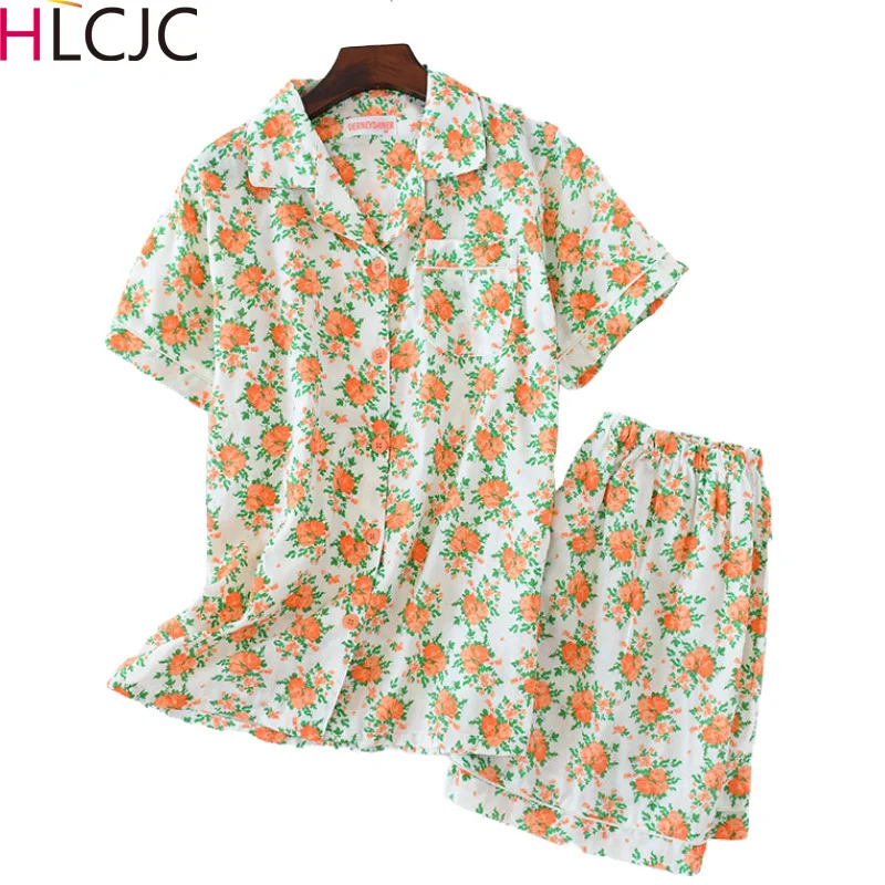 100% хлопчатобумажная марлевая Пижама женские пижамные комплекты с коротким