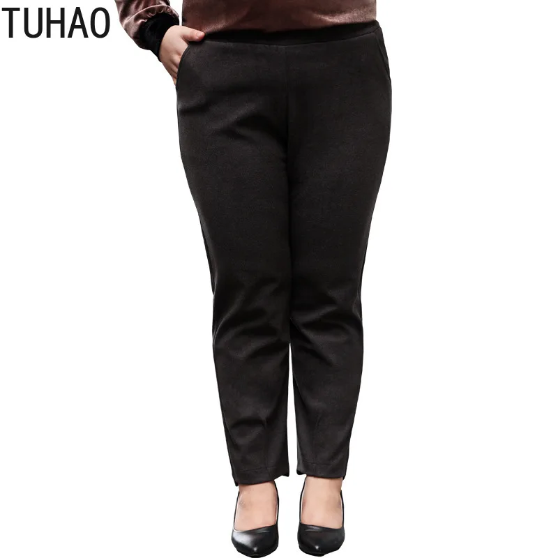 TUHAO 7XL 6XL 5XL 4XL размера плюс женские брюки повседневные женские черные брюки большого размера осенние черные брюки с карманами для офисных леди