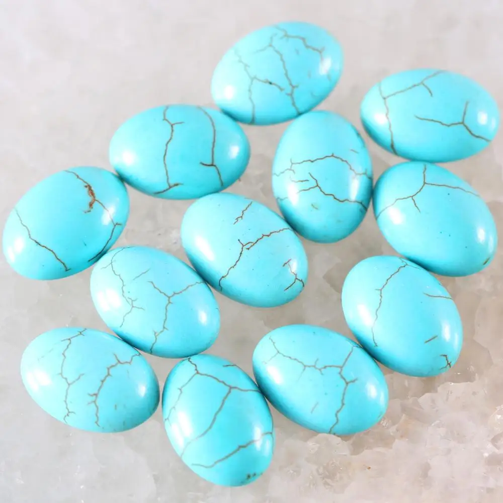10Pcs 16x12MM Oval Cabochon CAB Beads Natural Stone Gem Green Howlite No Drilled Hole Bead For DIY Jewelry Making Ring K1570 | Украшения и