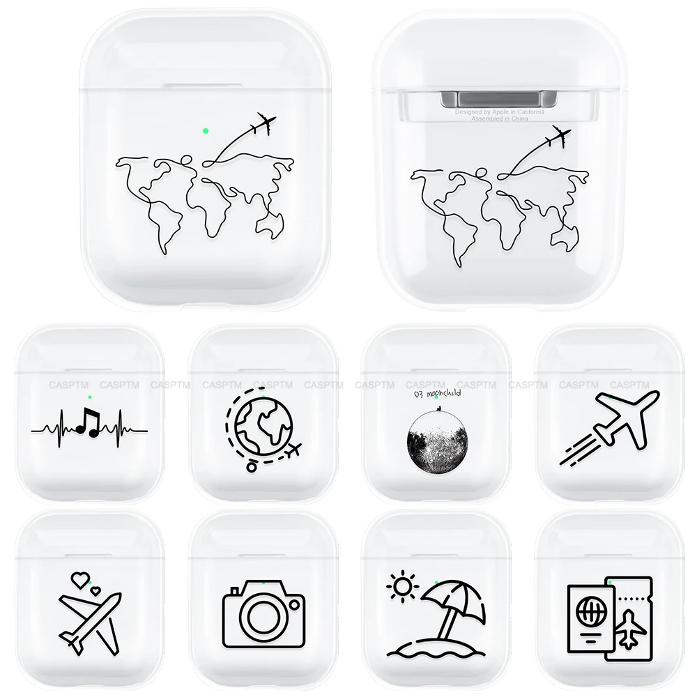 Прозрачный чехол для Apple AirPods 2 простая мультяшная карта самолет Жесткий Чехол